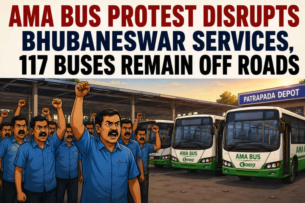 Ama Bus Protest Disrupts Bhubaneswar Services, 117 Buses Remain Off Roads