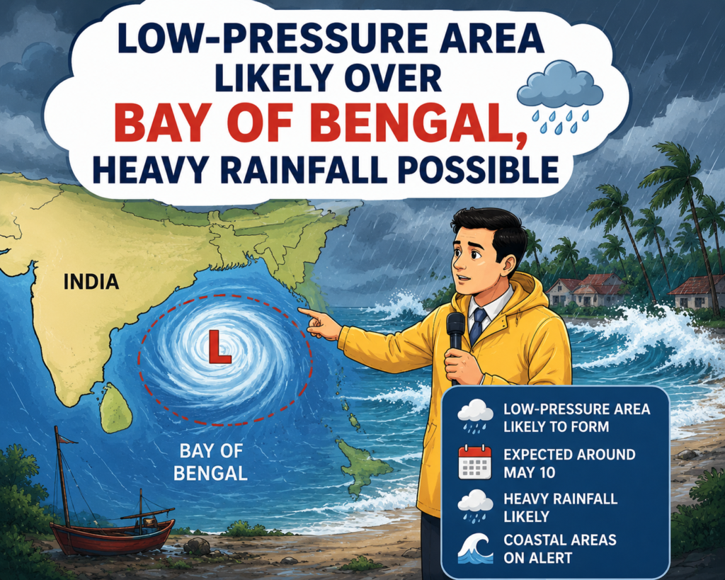 Low-Pressure Area May Form Over Bay of Bengal, Heavy Rainfall Likely