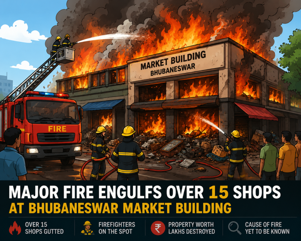 Major Fire Engulfs Over 15 Shops at Bhubaneswar Market Building