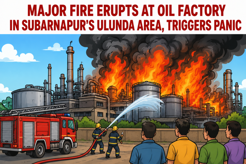 Major Fire Erupts at Oil Factory in Subarnapur's Ulunda Area, Triggers Panic