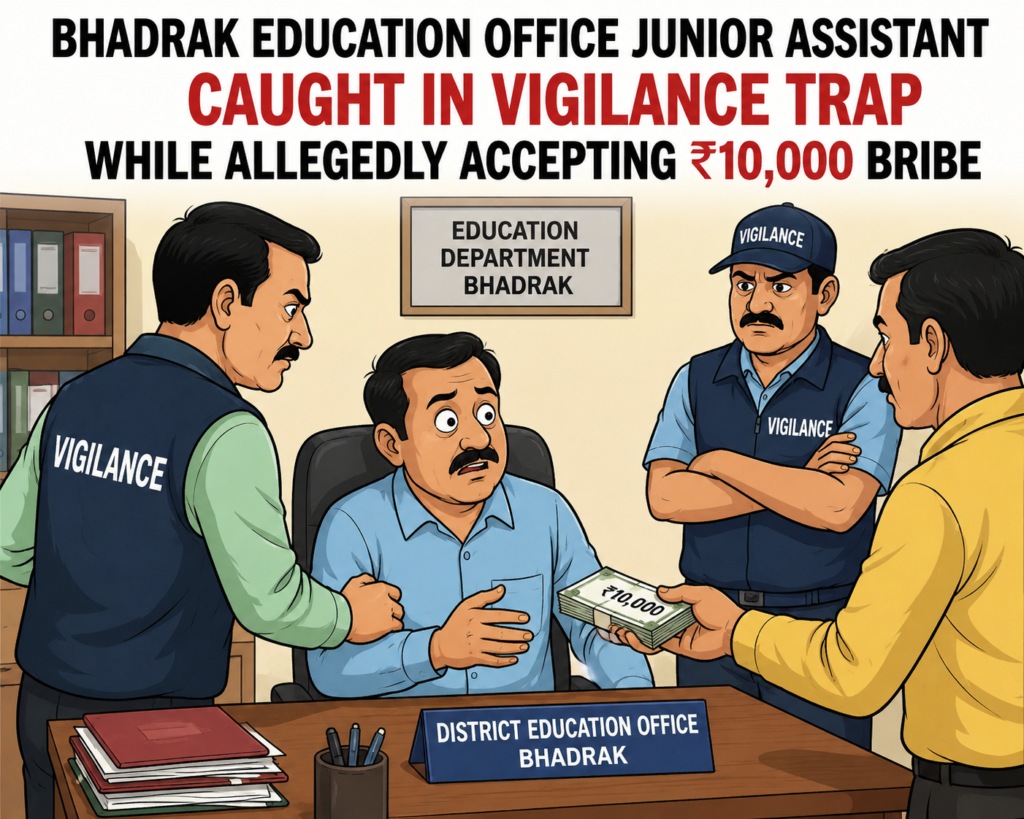 Bhadrak Education Office Junior Assistant Caught in Vigilance Trap While Allegedly Accepting ₹10,000 Bribe