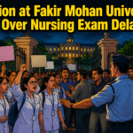 Students gather on the Fakir Mohan University campus during a protest over delayed nursing examinations in Balasore.
