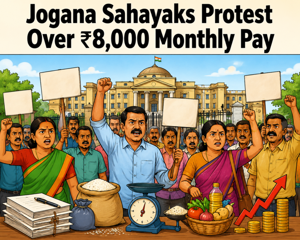 Odisha Jogana Sahayaks protesting over low monthly remuneration