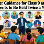 Students attending a career guidance session in a classroom with a teacher explaining different career opportunities.