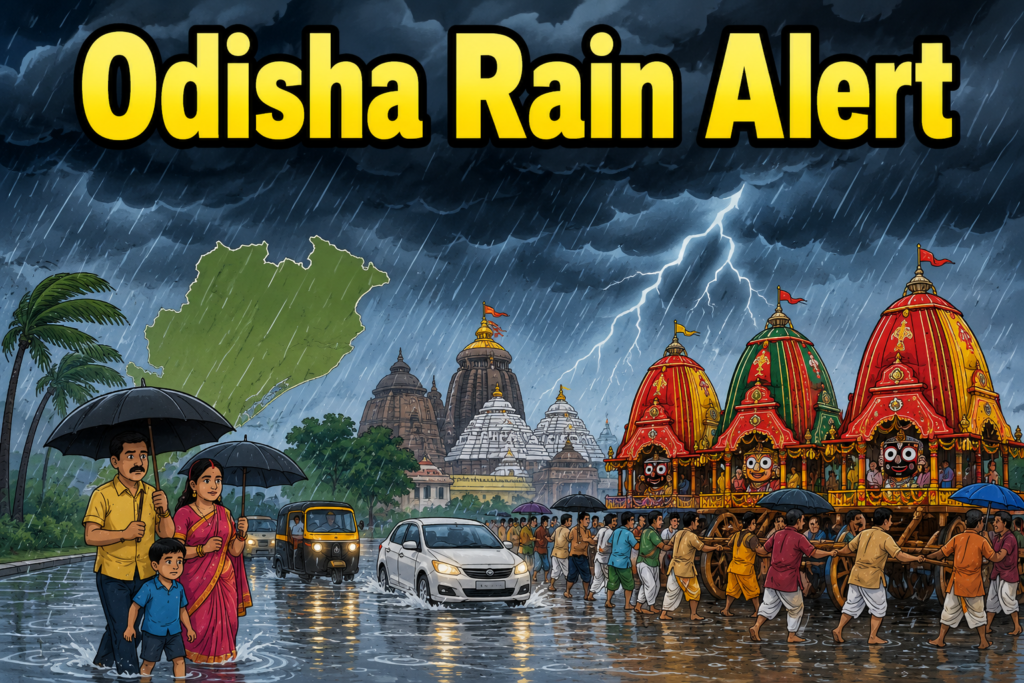 Dark monsoon clouds over Odisha as heavy rain and thunderstorms are forecast for the next three days.