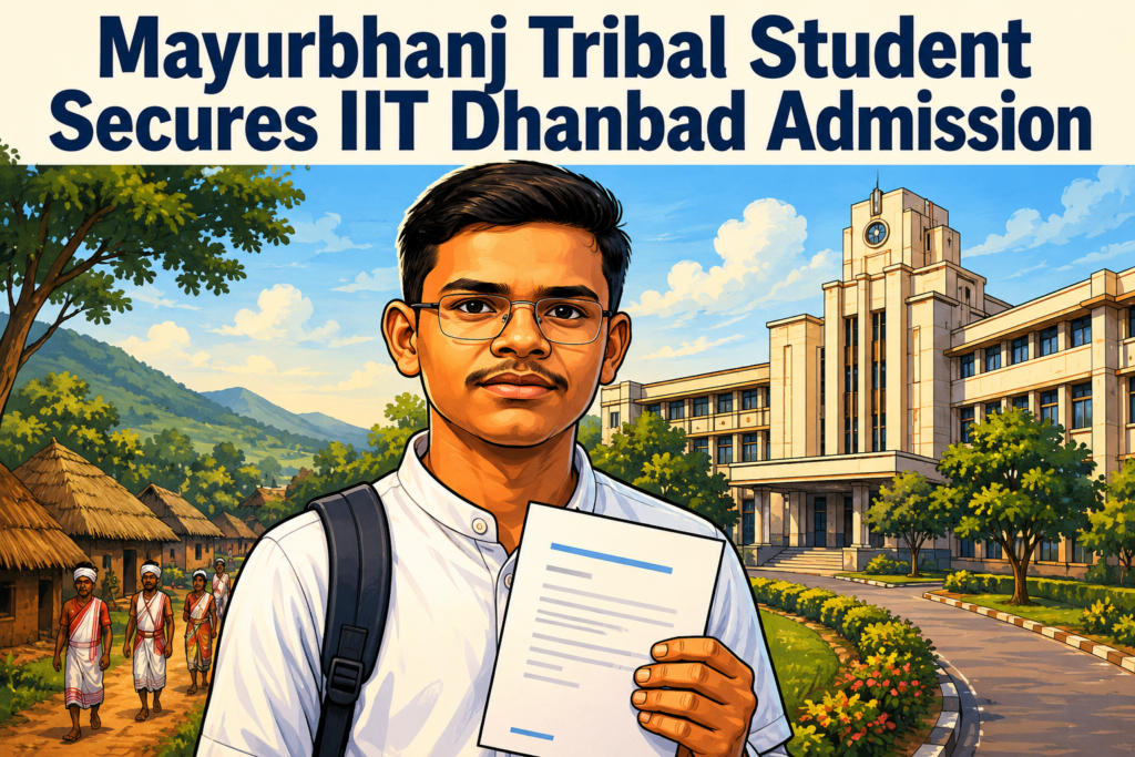 Sagram Marandi from Mayurbhanj celebrates his admission to IIT (ISM) Dhanbad after clearing JEE Advanced.