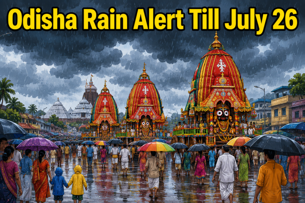 Rain clouds over Odisha as the weather department issues a heavy rainfall alert till July 26.