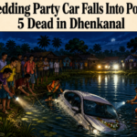 Wedding party car submerged in a pond after a tragic accident near Indipur–Chhatia in Dhenkanal, Odisha.