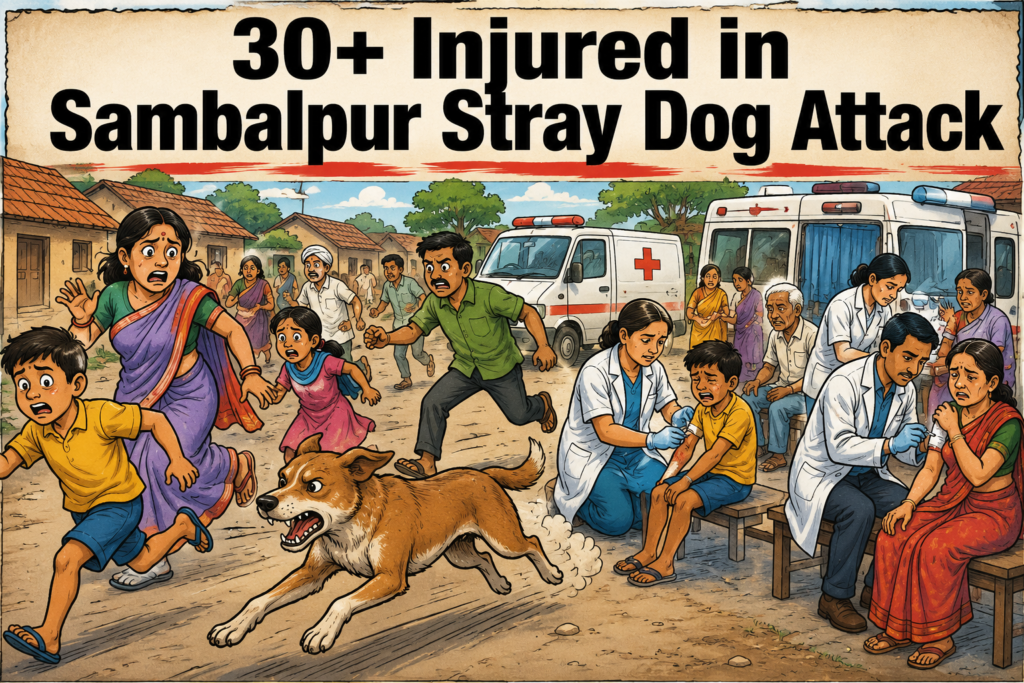 Residents injured after a stray dog attack in Sambalpur's Gobindpur region.