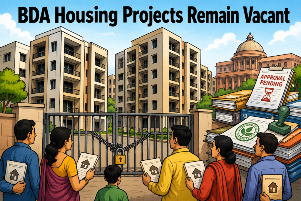 Locked BDA affordable housing apartments awaiting environmental clearance in Bhubaneswar