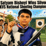 Satyam Bishoyi receives a warm welcome after winning a silver medal at the KVS National Shooting Championship.