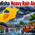 Dark rain clouds over Odisha as heavy rainfall continues with Orange Alert for Bargarh district.