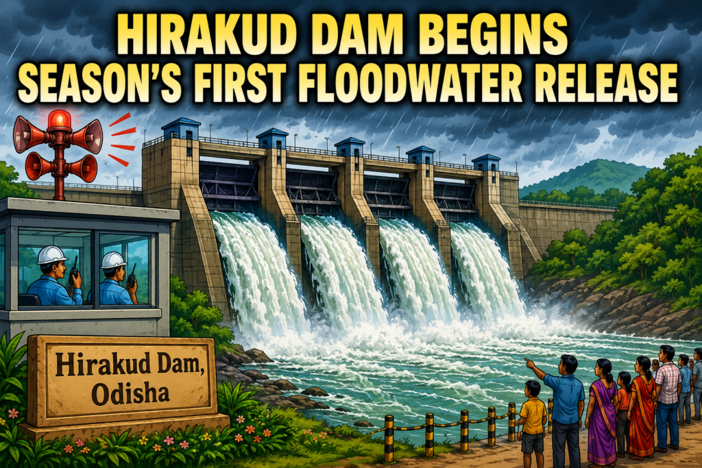 Hirakud Dam opening four gates for the season's first floodwater release in Odisha