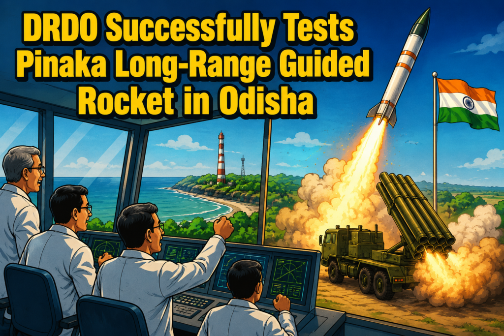 DRDO successfully tests Pinaka Long-Range Guided Rocket at Chandipur in Balasore, Odisha