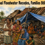 Flood-affected families living under tarpaulin sheets in Kolathia village of Kendrapara