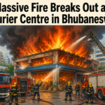 Firefighters battling a blaze at a courier service centre in Jaydev Vihar, Bhubaneswar