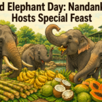 Elephants enjoy fresh fruits and vegetables at Nandankanan Zoological Park on World Elephant Day