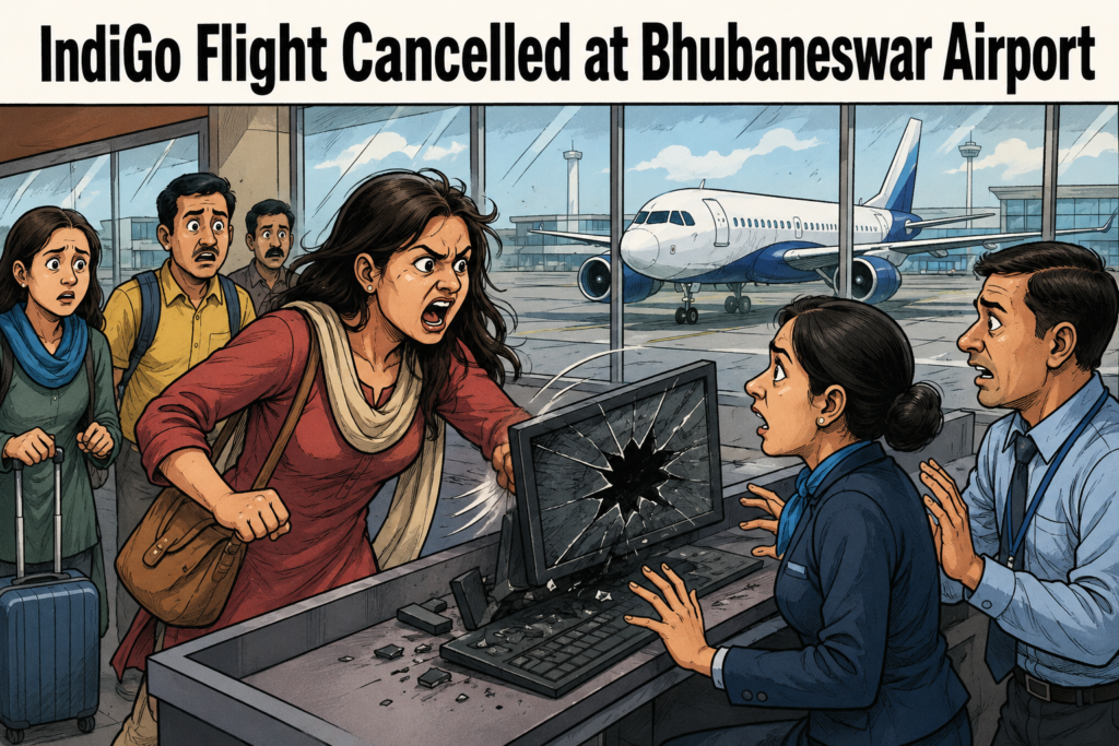 Passenger protests after IndiGo flight cancellation at Bhubaneswar Airport