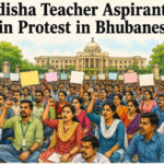Teacher aspirants protesting at Lower PMG in Bhubaneswar over vacant posts in Odisha schools