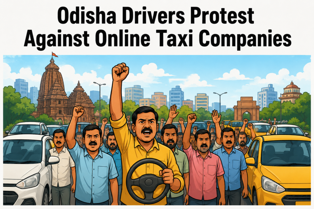 Drivers protesting against online taxi companies in Bhubaneswar