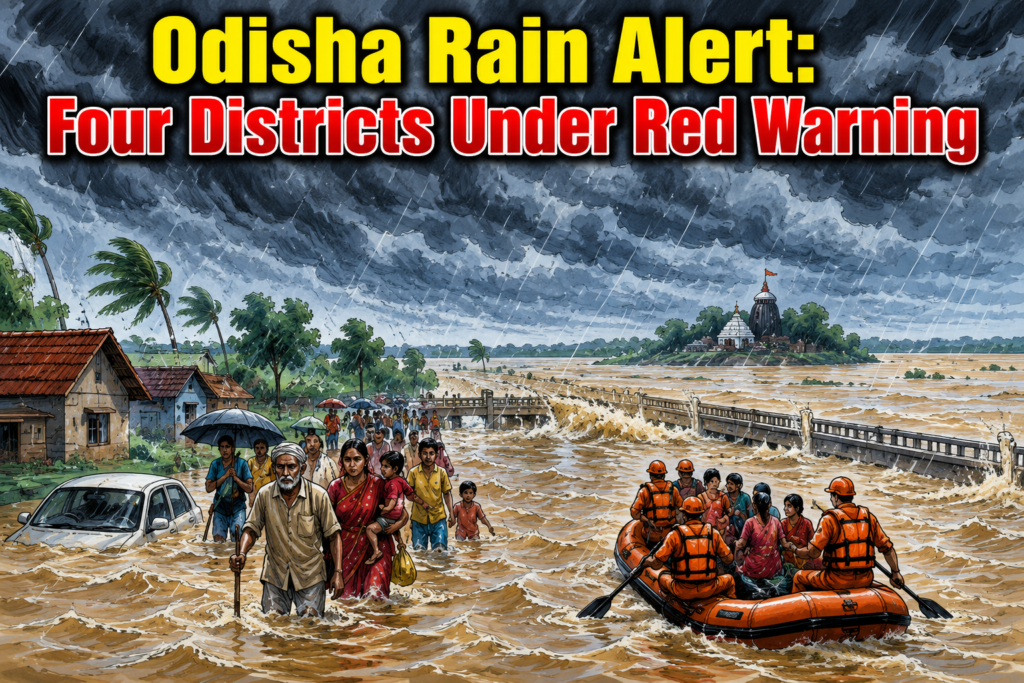 Heavy rainfall and flooding in Odisha during red alert