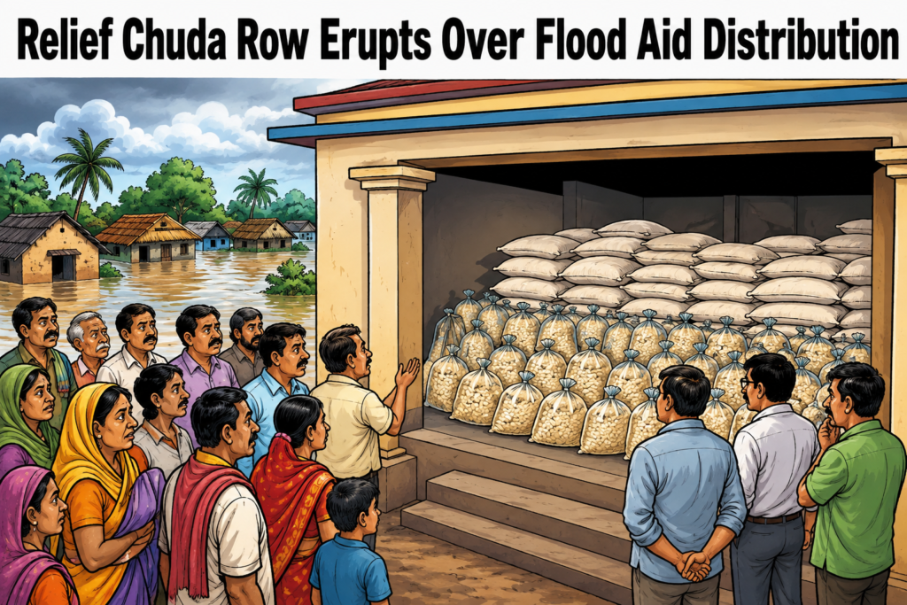 Relief chuda meant for flood-affected people allegedly stored inside a club building
