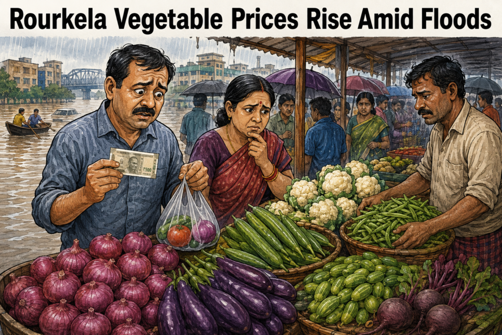 Rourkela vegetable market showing rising prices amid floods and heavy rainfall in Odisha