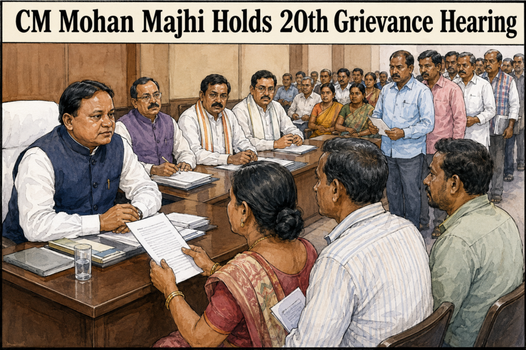 Odisha Chief Minister Mohan Charan Majhi during the 20th public grievance hearing in Bhubaneswar