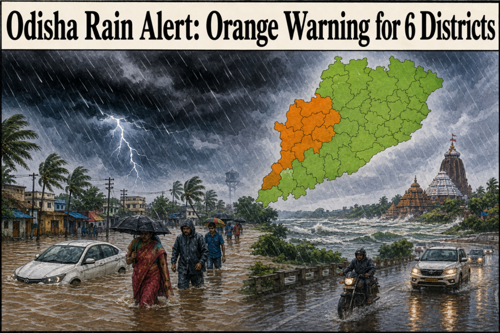 Heavy rainfall in Odisha as six western districts remain under orange warning