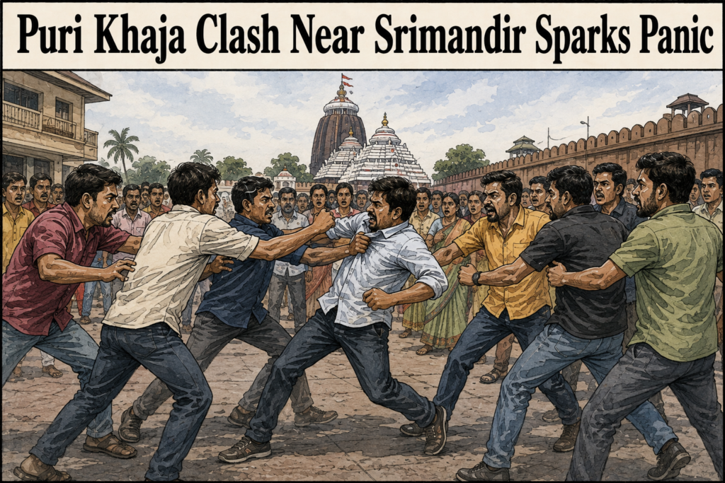 Youths involved in a reported Khaja-related clash near the Srimandir Administration Office in Puri