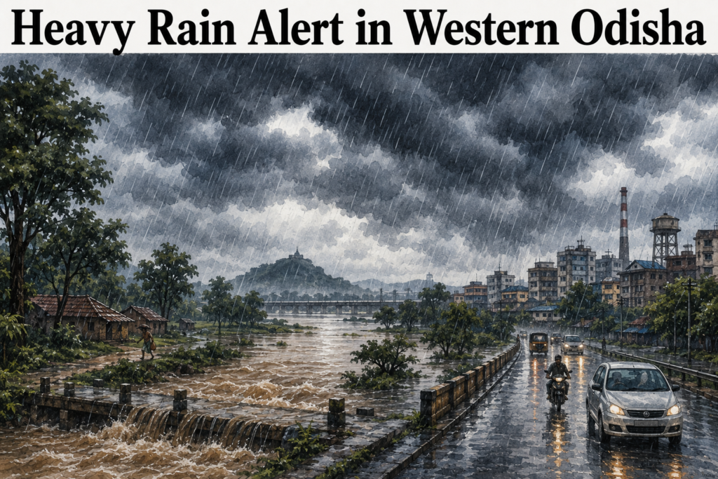 Heavy rain and dark monsoon clouds over western Odisha