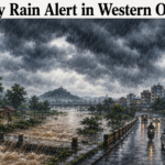 Heavy rain and dark monsoon clouds over western Odisha