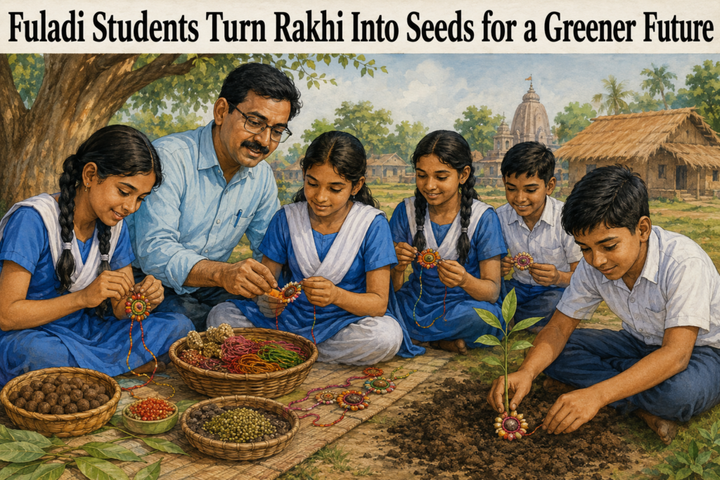 Students in Fuladi, Balasore, making seed rakhis as part of an environmental initiative
