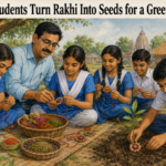 Students in Fuladi, Balasore, making seed rakhis as part of an environmental initiative