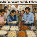 Food safety officials inspect sweets and food products during a crackdown in Pattamundai ahead of Rakhi Purnima