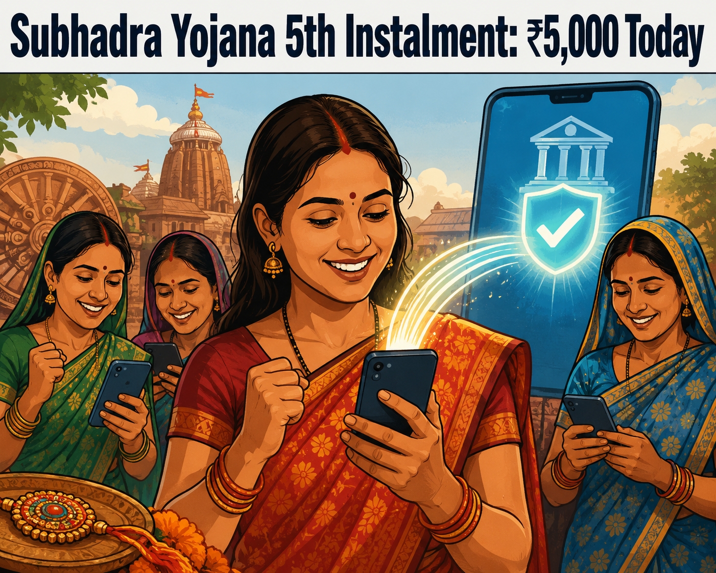 Eligible women beneficiaries receiving the Subhadra Yojana fifth instalment of ₹5,000 in Odisha