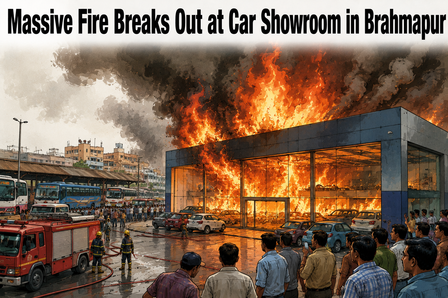 massive-fire-car-showroom-haldia-padar-brahmapur