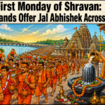 Devotees offering holy water to Lord Shiva on the first Monday of Shravan in Odisha.