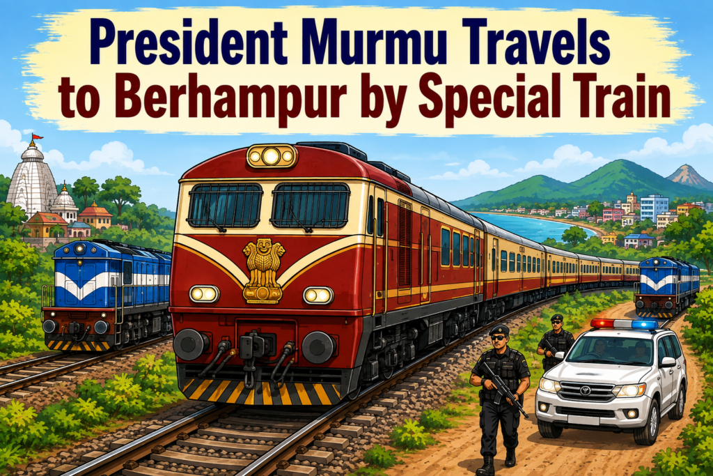 President Droupadi Murmu travelling to Berhampur on the President's Special Train during her official Odisha visit.