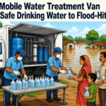Mobile water treatment van distributing safe drinking water to flood-affected residents in Kanas Block of Puri district