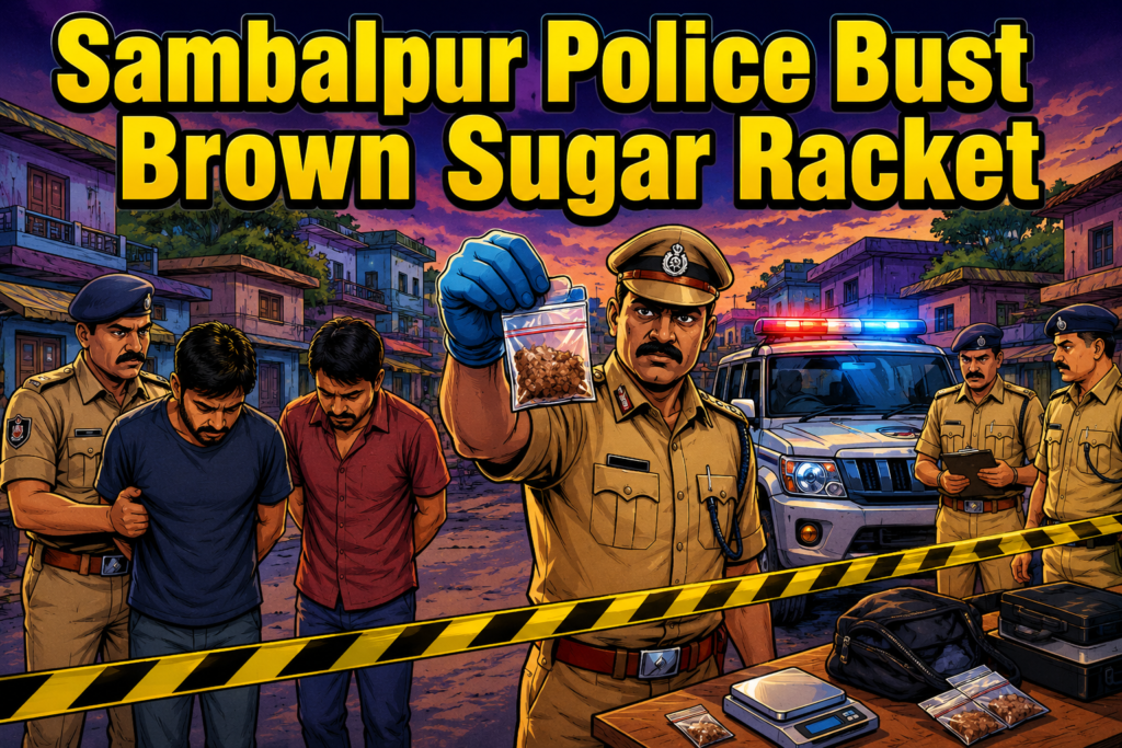 Police seize 13 grams of brown sugar during a raid near Sahu Colony in Sambalpur