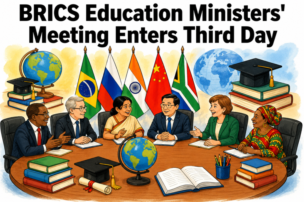 Union Education Minister Pralhad Joshi participating in the third day of the BRICS Education Ministers' Meeting