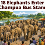 Herd of 18 elephants near Champua bus stand in Odisha