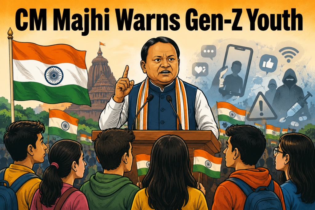 Odisha CM Mohan Charan Majhi addressing Gen-Z youth during the Har Ghar Tiranga campaign