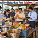 Food Safety Department officials inspect food items during a raid at a hotel or food shop in Dhenkanal