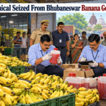 Red-coloured chemical seized from a banana godown near Rajmahal Square in Bhubaneswar