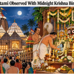 Janmashtami celebration at Puri Jagannath Temple with devotees and midnight Krishna birth rituals
