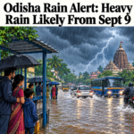 Odisha rain alert with dark clouds, heavy rain and lightning over the state