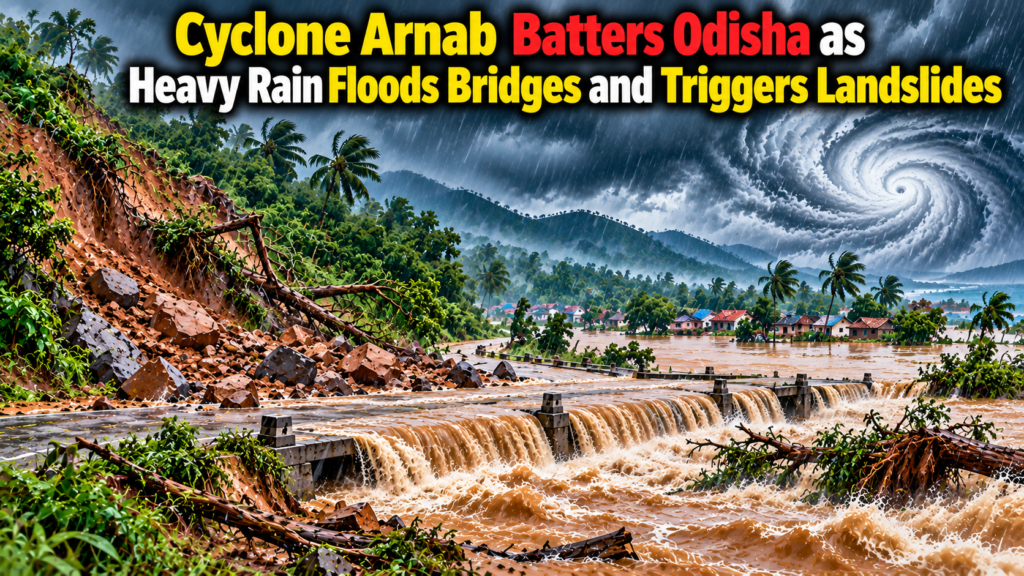 Heavy rainfall triggered by Cyclone Arnab causes flooding, road disruptions and landslides across southern Odisha.
