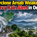Cyclone Arnab weakens into a deep depression near Malkangiri as heavy rainfall threatens Odisha.
